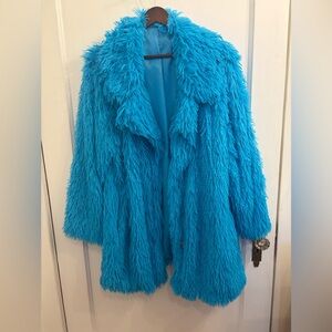 Women's Shaggy Faux Fur Coat - Blue